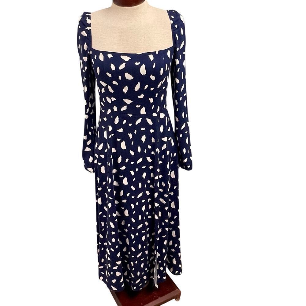 O.P.T Dress Size 4 Navy Long Sleeve Back Tie Smocked Anthropologie